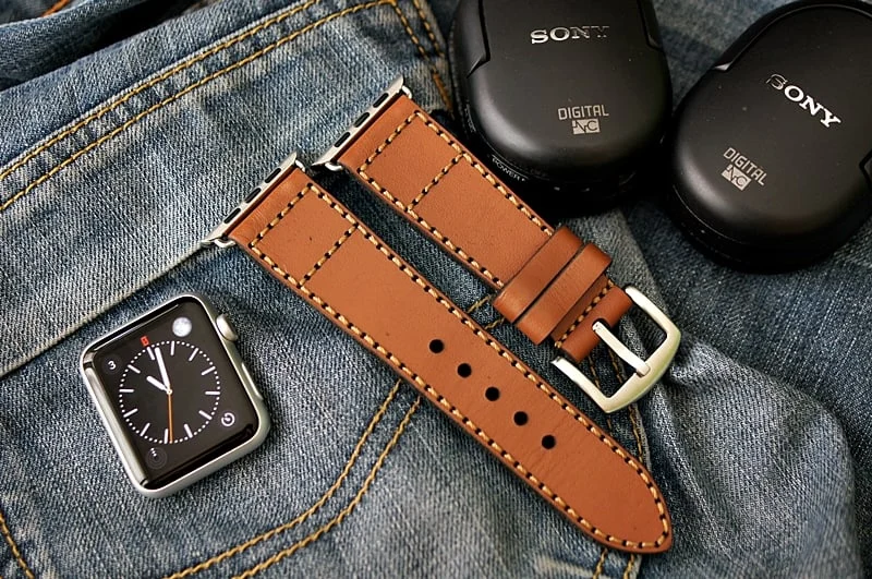 AWBF09-D60 GOLD handgefertigt Vintage Leder Uhrenarmband incl. Lugs Adapter für Apple Watch 1 und 2 (oder Apple Watch Sport) 42mm oder 38mm – Bild 4